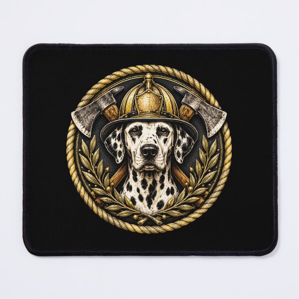 Item preview, firefighter dalmatian portrait in vintage emblem style designed and sold by ROUX-ART.