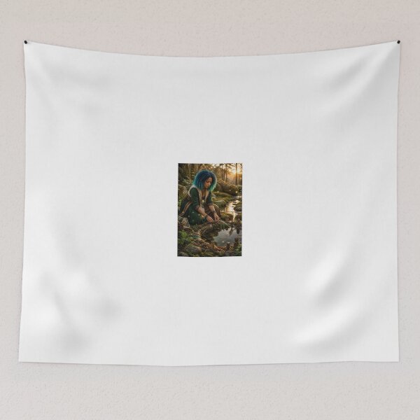 Item preview, Blue Haired Woman Near Forest Folklore Pond designed and sold by CathryneDelamort.