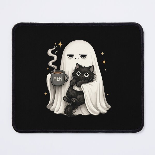 Item preview, Meh Coffee Ghost Black Cat Funny Halloween Cute Spooky designed and sold by puzchresta.
