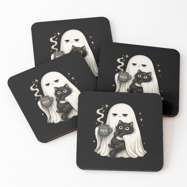 Item preview, Meh Coffee Ghost Black Cat Funny Halloween Cute Spooky designed and sold by puzchresta.