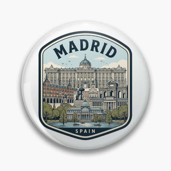 Item preview, Madrid Spain Vintage Travel Badge Landmark Illustration designed and sold by k3rstman1.