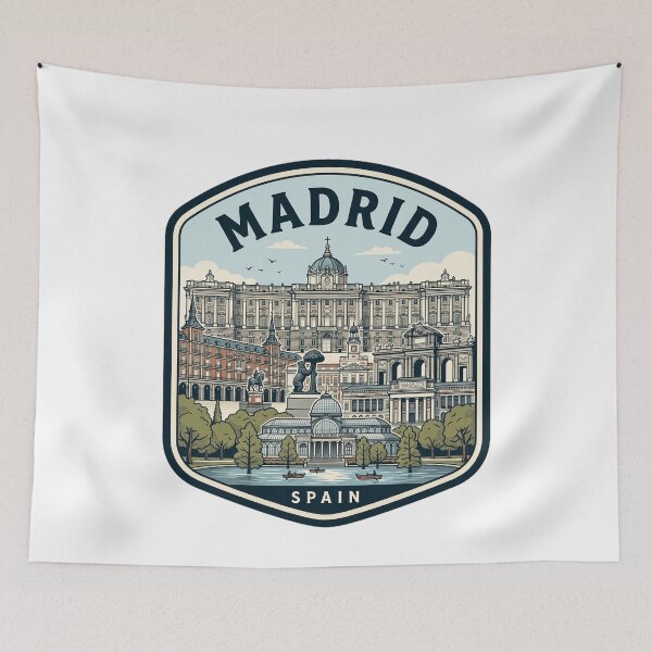 Item preview, Madrid Spain Vintage Travel Badge Landmark Illustration designed and sold by k3rstman1.