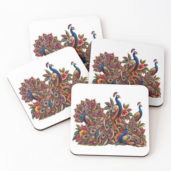 Item preview, Vintage Colorful Peacock Family – Exotic Floral Peacock Art designed and sold by Awarrie.