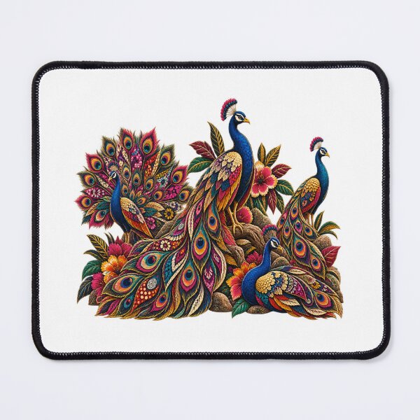 Item preview, Vintage Colorful Peacock Family – Exotic Floral Peacock Art designed and sold by Awarrie.
