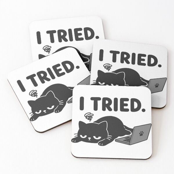 Item preview, I Tried Funny Exhausted Cat Sticker – Relatable Lazy Cat Laptop Humor designed and sold by tindian.