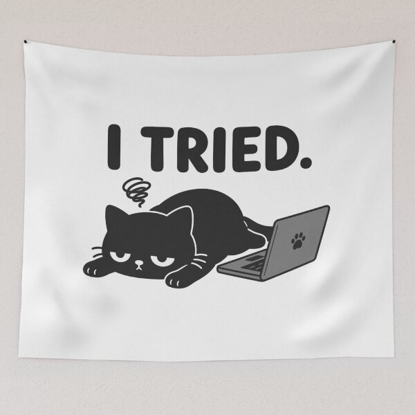 Item preview, I Tried Funny Exhausted Cat Sticker – Relatable Lazy Cat Laptop Humor designed and sold by tindian.