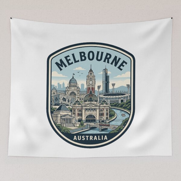 Item preview, Melbourne Australia Retro Skyline Travel Badge designed and sold by k3rstman1.