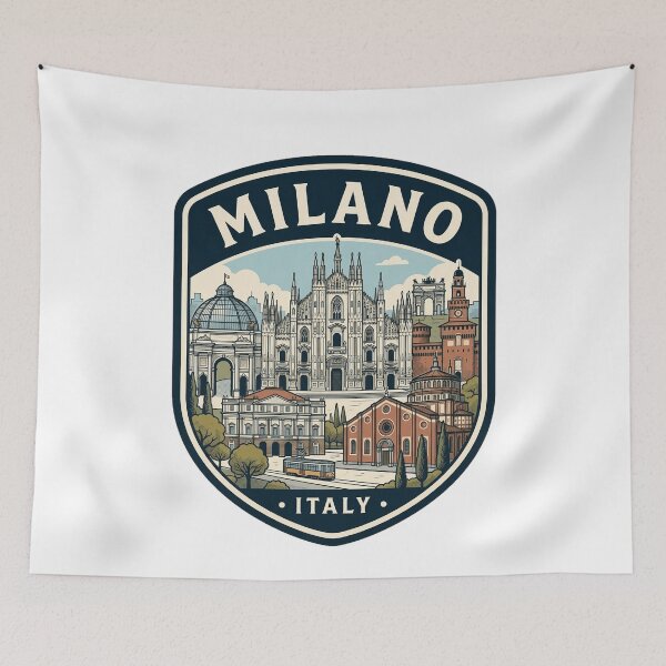 Aperçu de l'œuvre Milan, Italie, Vintage Travel Shield, Monument Graphic créée et vendue par k3rstman1.