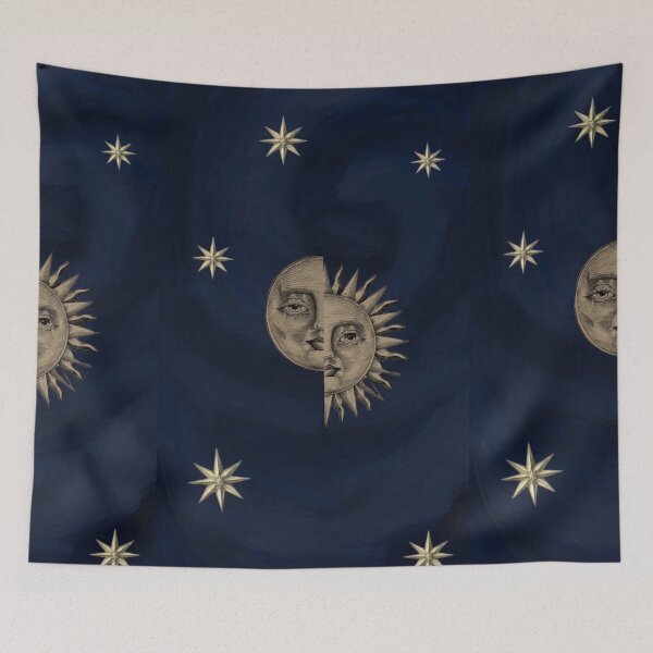 Item preview, Vintage Split Sun and Moon Celestial Face - Whimsigoth Print designed and sold by BrontesWhimsyStore.