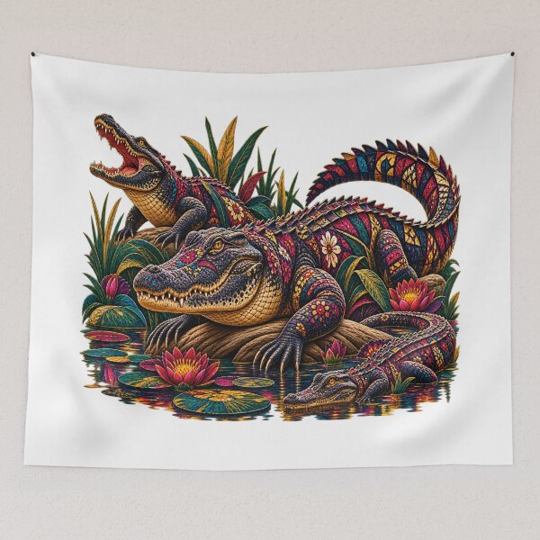 Item preview, Vintage African Print Crocodiles – Colorful Tropical Wildlife Art designed and sold by Awarrie.