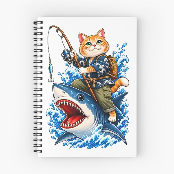 Item preview, Funny Cat Riding Shark and Fishing designed and sold by RetroOddity.