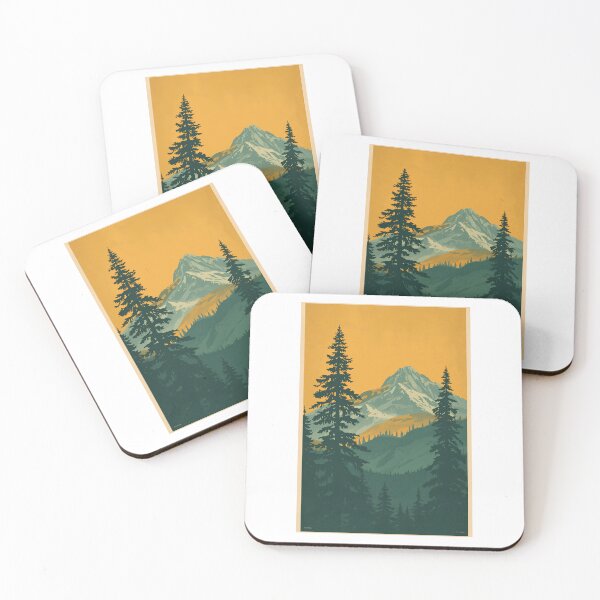 Item preview, Vintage Alpine Mountain Peak Golden Sunset Pine Forest Art designed and sold by mijaczeek.