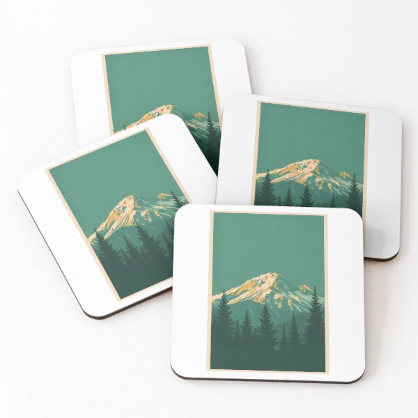 Item preview, Vintage Emerald Green Mountain Peak Sunlit Pine Forest Art designed and sold by mijaczeek.