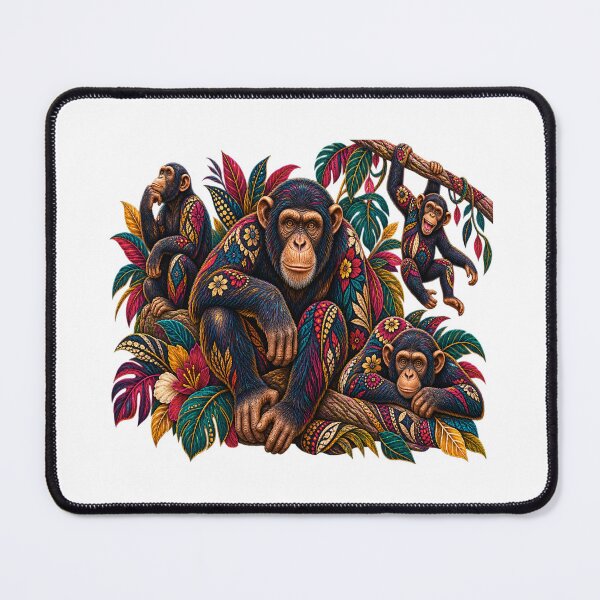 Item preview, Vintage African Print Chimpanzees – Colorful Tropical Monkey Wildlife Art designed and sold by Awarrie.