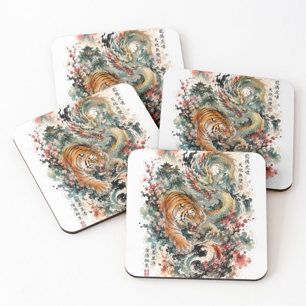 Item preview, Dragon & Tiger – Chinese Ink Watercolor Tattoo designed and sold by TeikunShop.