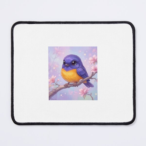 Item preview, Purple and Orange Bird Perched on Flower Branch Painting designed and sold by TheModernMuslimchibi&more .
