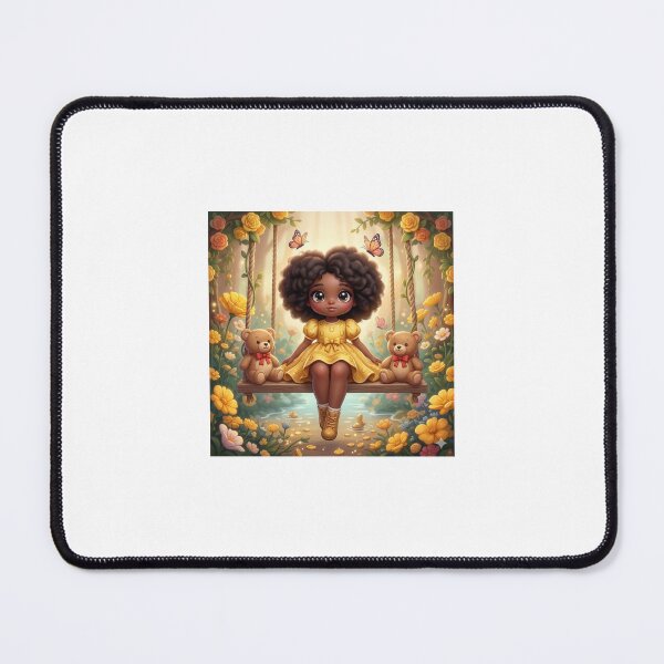 Item preview, Girl with teddy bear puffy hair yellow dress designed and sold by TheModernMuslimchibi&more .