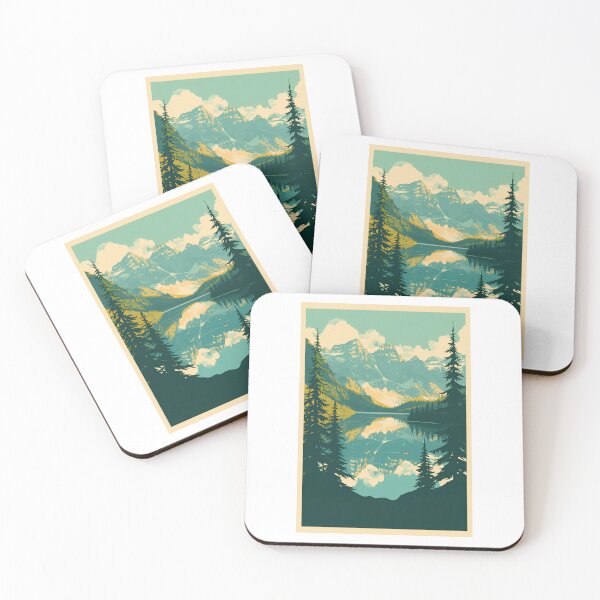 Item preview, Vintage Alpine Mountain Lake Mirror Reflection Pine Forest Poster designed and sold by mijaczeek.