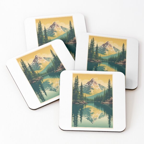 Item preview, Vintage Mountain Lake Peak Reflection Travel Poster Art designed and sold by mijaczeek.
