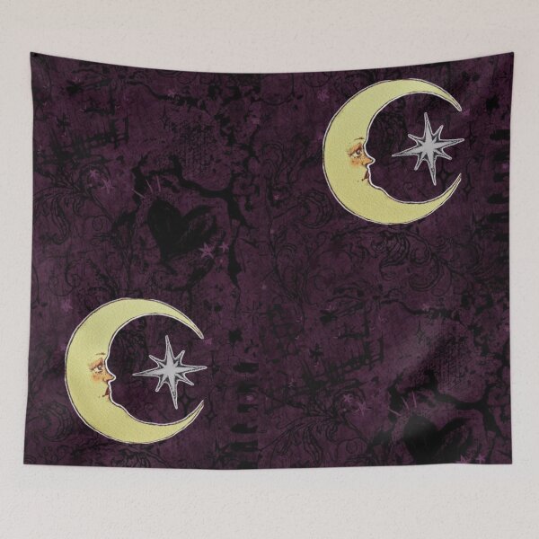 Item preview, Vintage Crescent Moon Face & Star - Grunge Whimsigoth Design designed and sold by BrontesWhimsyStore.