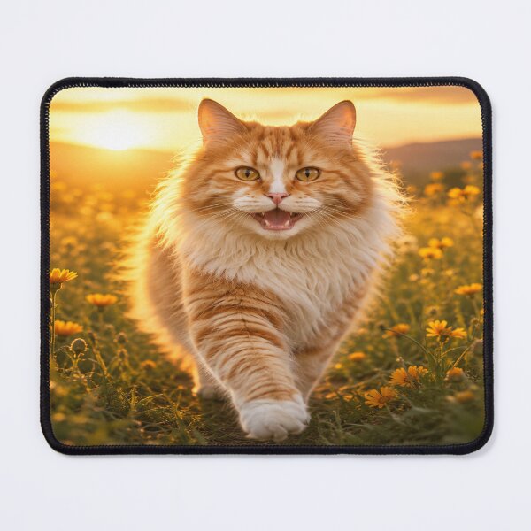 Item preview, Golden Sunset Stroll — Fluffy Ginger Cat in a Wildflower Meadow designed and sold by hamriexport.
