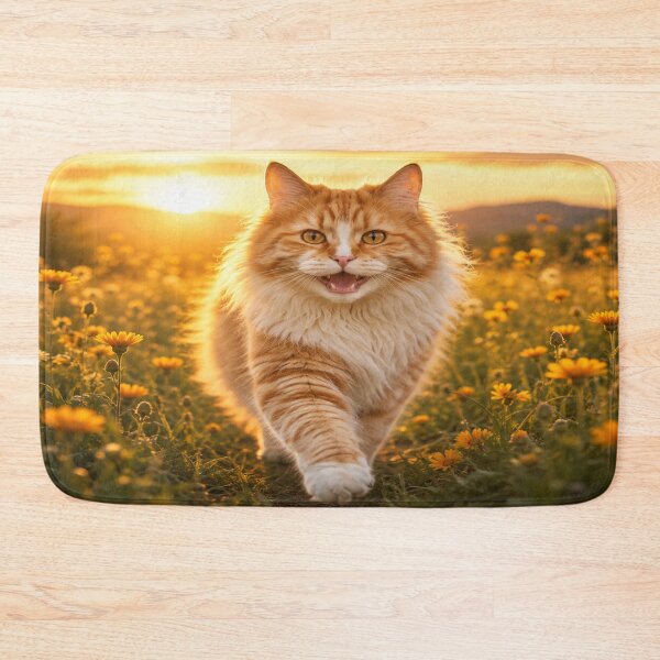 Item preview, Golden Sunset Stroll — Fluffy Ginger Cat in a Wildflower Meadow designed and sold by hamriexport.