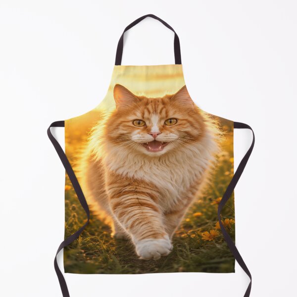 Item preview, Golden Sunset Stroll — Fluffy Ginger Cat in a Wildflower Meadow designed and sold by hamriexport.