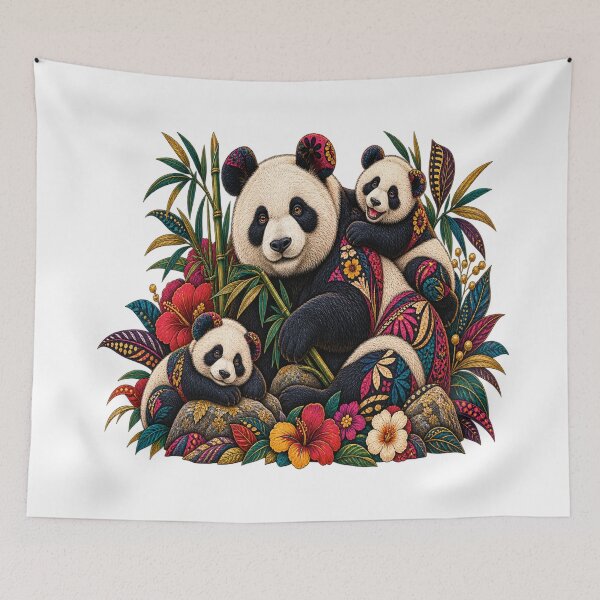 Item preview, Vintage African Print Panda Family – Colorful Bamboo Panda Wildlife Art designed and sold by Awarrie.
