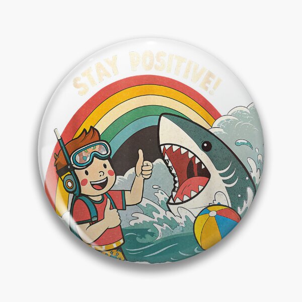 Item preview, Stay Positive Funny Shark Rainbow Cartoon Art T-Shirt designed and sold by JJLetterDesigns.