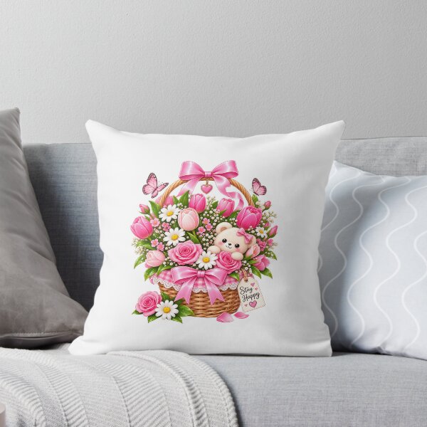 Item preview, Cute Teddy Bear Flower Basket – Stay Happy Kawaii Floral Design designed and sold by Ishratparween11.