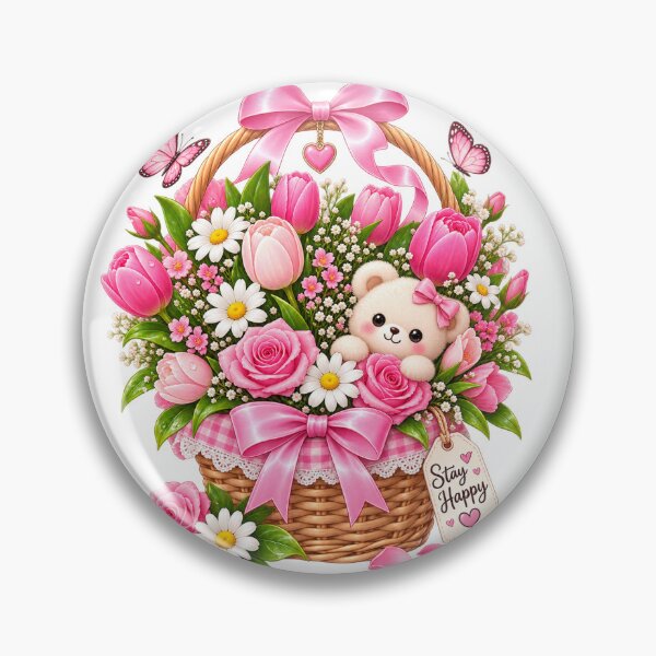 Item preview, Cute Teddy Bear Flower Basket – Stay Happy Kawaii Floral Design designed and sold by Ishratparween11.