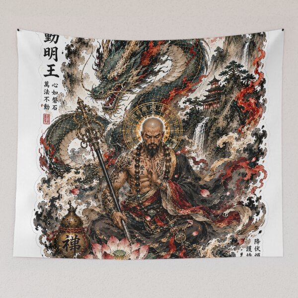 Item preview, Fudo Myoo & Azure Dragon – Chinese Watercolor designed and sold by TeikunShop.