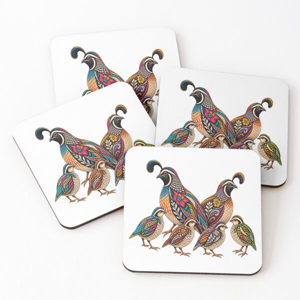 Item preview, Vintage Colorful Quail Family – Ornate Floral Quail Wildlife Art designed and sold by Awarrie.
