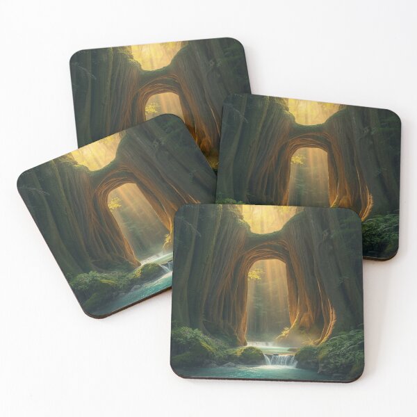 Item preview, The Golden Gate of the Wild – Enchanted Forest Waterfall Landscape designed and sold by VeloraNature.