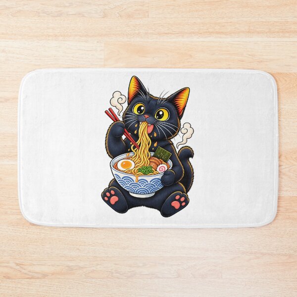 Item preview, Cute Black Cat Eating Ramen designed and sold by TrendiKloset.