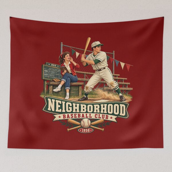 Item preview, Vintage Neighborhood Baseball Club Retro Art Print designed and sold by Normandy Road Heritage™ - Vintage Garage Art.
