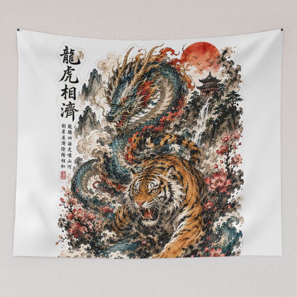 Item preview, Dragon & Tiger Harmony – Chinese Watercolor designed and sold by TeikunShop.