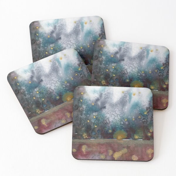 Item preview, Teal Burgundy Gold Abstract Watercolour Print | Between Sky and Root designed and sold by ArithraStudio.