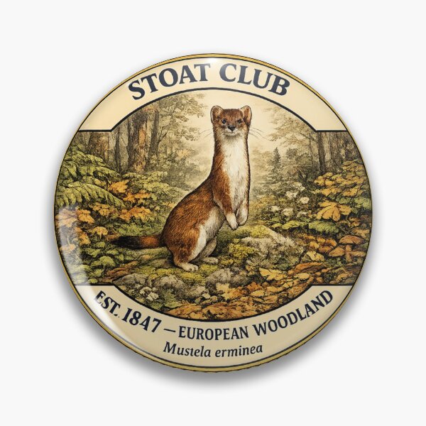 Item preview, Stoat Club Vintage Badge European Woodland Art designed and sold by CalmCapy Co.