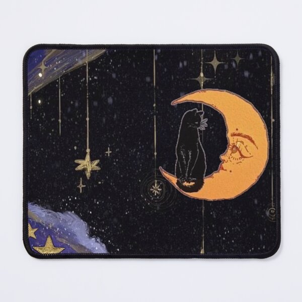 Item preview, Black Cat Sitting on Golden Crescent Moon - Celestial Whimsigoth Design designed and sold by BrontesWhimsyStore.