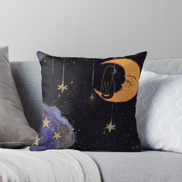 Item preview, Black Cat Sitting on Golden Crescent Moon - Celestial Whimsigoth Design designed and sold by BrontesWhimsyStore.