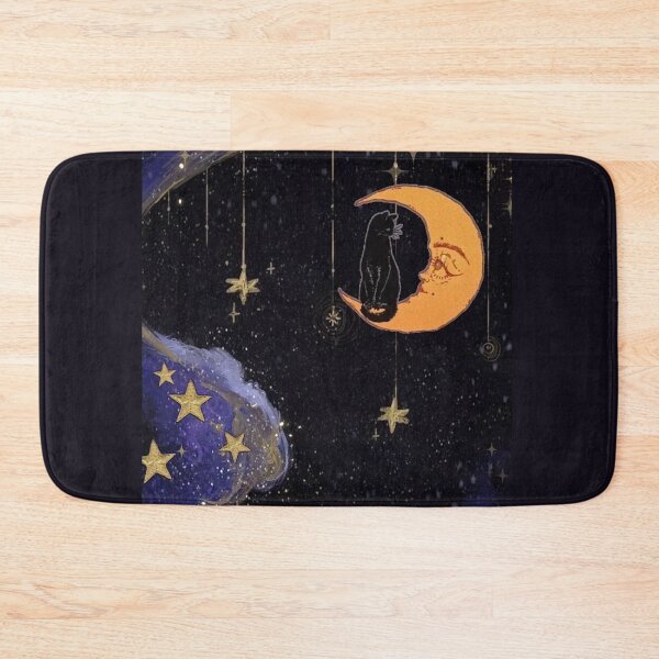 Item preview, Black Cat Sitting on Golden Crescent Moon - Celestial Whimsigoth Design designed and sold by BrontesWhimsyStore.