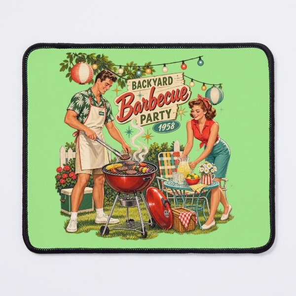 Item preview, Vintage Backyard Barbecue Party 1958 Art Print designed and sold by Normandy Road Heritage™ - Vintage Garage Art.