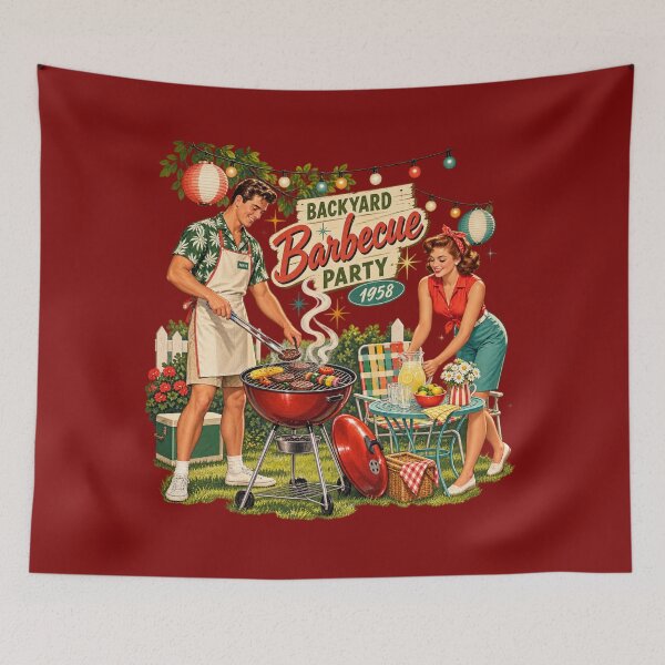 Item preview, Vintage Backyard Barbecue Party 1958 Art Print designed and sold by Normandy Road Heritage™ - Vintage Garage Art.