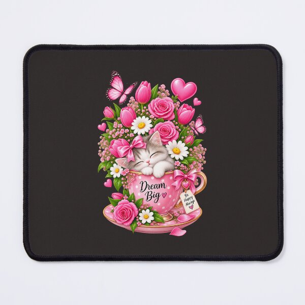 Item preview, Cute Cat in Pink Flower Teacup – Dream Big | Kawaii Floral Design designed and sold by Ishratparween11.