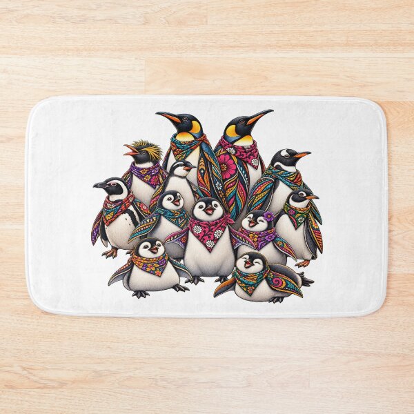 Item preview, Colorful Vintage Penguin Family – Floral Boho Penguin Wildlife Art designed and sold by Awarrie.