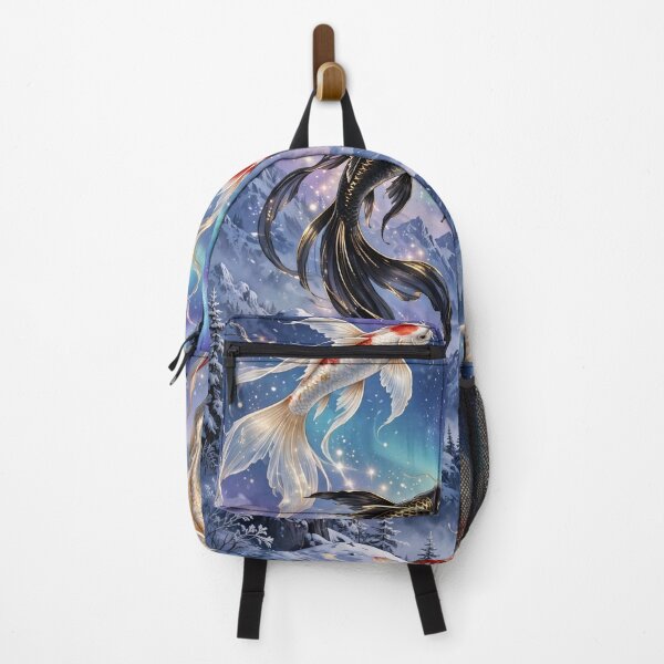 Item preview, Mystical Winter Koi - Flying Koi Fish Over Snowy Mountains Aurora Sky designed and sold by Luminebo.