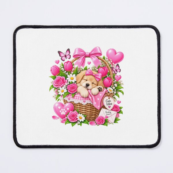 Item preview, Cute Puppy Flower Basket – Cute Vibes | Pink Floral Kawaii Design designed and sold by Ishratparween11.