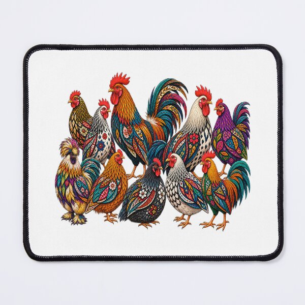 Item preview, Colorful Vintage Chicken Family – Floral Rooster and Hen Folk Art designed and sold by Awarrie.