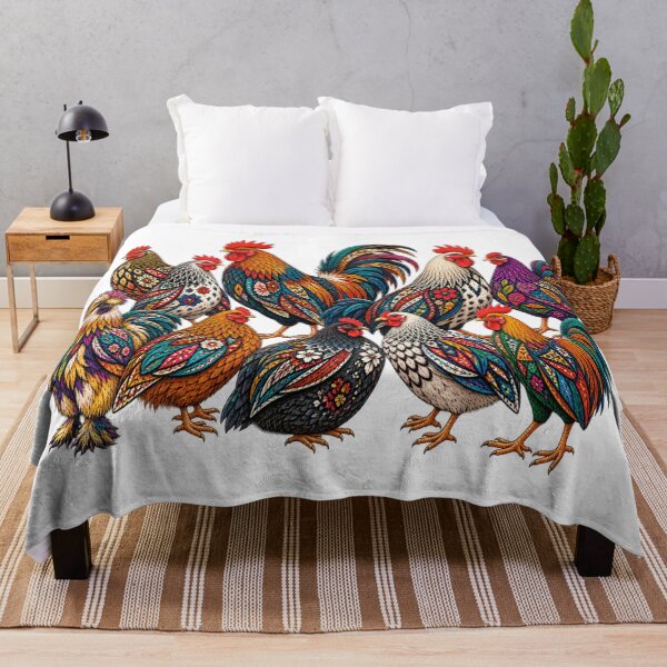 Item preview, Colorful Vintage Chicken Family – Floral Rooster and Hen Folk Art designed and sold by Awarrie.